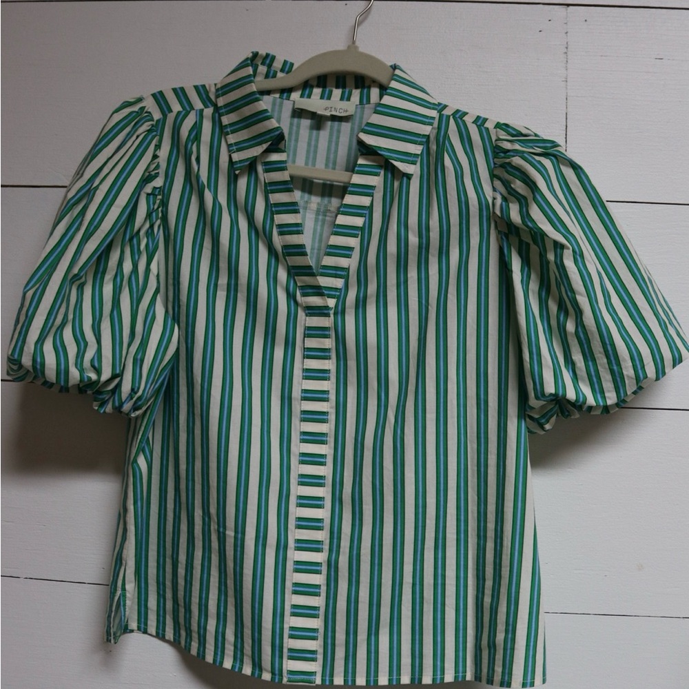 PINCH Puff Sleeve Striped Button Blouse – Size M